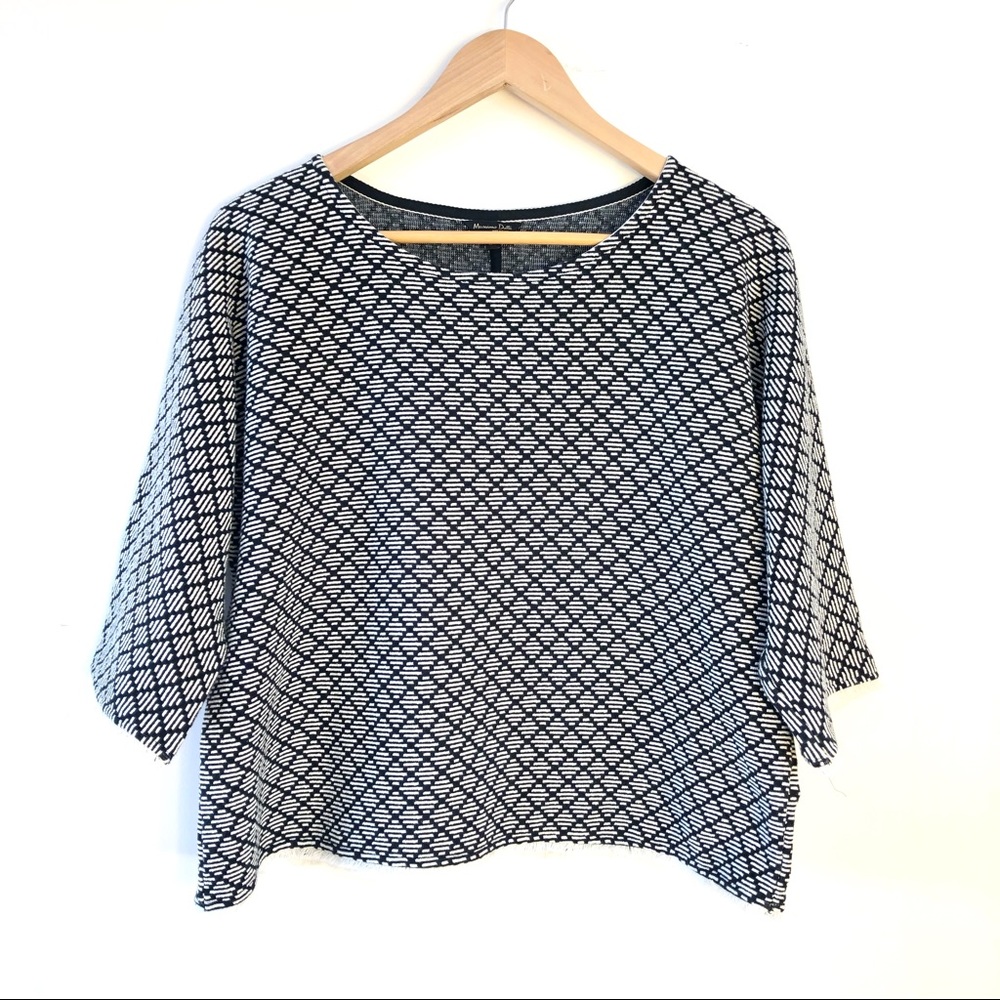Massimo Dutti Black and White Patterned Boxy Top